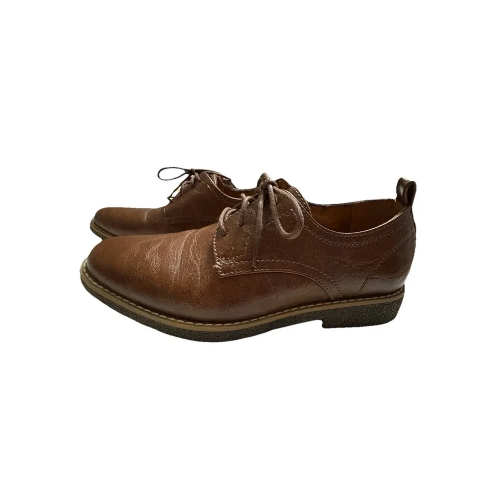 Deer Stags Zander Boys 5M Brown Faux Leather‎ Oxford Dress Shoes Memory Foam